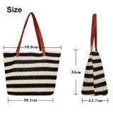 Straw beach bag stripe letter outdoor travel storage handbag