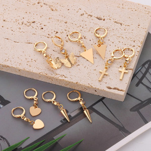 Simple geometry love zircon copper earrings star moon earrings jewelry