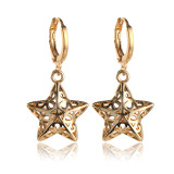 Elephant five-pointed star hollow copper zircon earrings