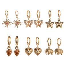 Elephant five-pointed star hollow copper zircon earrings