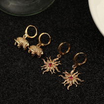 Elephant five-pointed star hollow copper zircon earrings