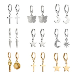 Star Moon Zircon Copper Earrings