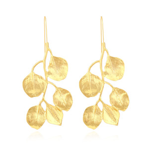 Long gold leaf earrings