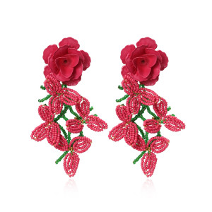 Hand-woven rice bead flower tassel earrings