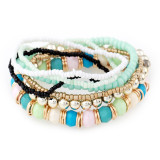 Bohemian 4-layer rice bead mixed multi-color bracelet