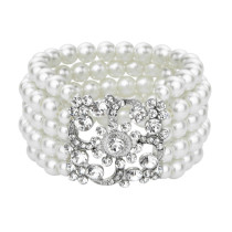 Pearl flower rhinestone elastic bracelet