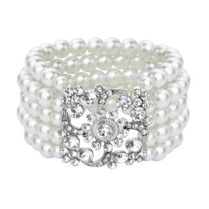 Pearl flower rhinestone elastic bracelet