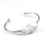 Handmade silver copper wire wound natural crystal natural stone hexahedron bracelet