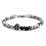 Stainless steel cross natural stone bracelet