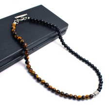 Stainless steel tiger eye map stone necklace