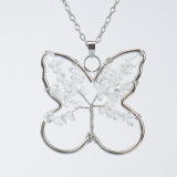 Hand-wound butterfly life tree natural stone necklace
