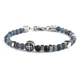 Stainless steel cross natural stone bracelet