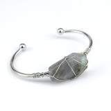 Handmade silver copper wire wound natural crystal natural stone hexahedron bracelet