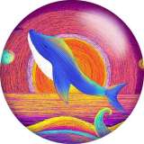 20MM Cartoon Whale Moon Art Painting  Print  glass snaps buttons