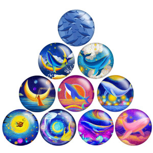 20MM Cartoon Whale Moon Art Painting  Print  glass snaps buttons