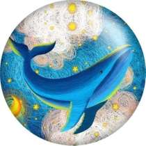 20MM Cartoon Whale Moon Art Painting  Print  glass snaps buttons