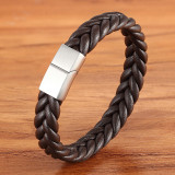 21CM Multi-layer braided stainless steel leather magnetic buckle bracelet
