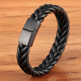 21CM Multi-layer braided stainless steel leather magnetic buckle bracelet