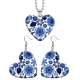 10 styles love resin Two-piece set stainless steel Painted Blue Flower  pattern Love shape Earring Bead chain pendant