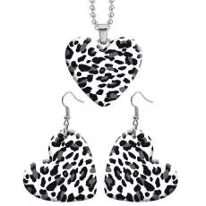 10 styles love resin Two-piece set stainless steel Painted Leopard print pattern Love shape Earring Bead chain pendant