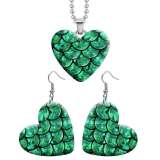 10 styles love resin Two-piece set stainless steel Painted Green pattern Love shape Earring Bead chain pendant