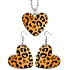 10 styles love resin Two-piece set stainless steel Painted Leopard print pattern Love shape Earring Bead chain pendant