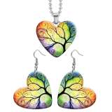 10 styles love resin Two-piece set stainless steel Painted tree of life  pattern Love shape Earring Bead chain pendant