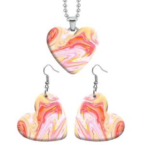 10 styles love resin Two-piece set stainless steel Painted  pattern Love shape Earring Bead chain pendant
