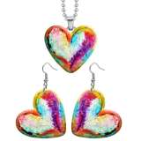 10 styles love resin Two-piece set stainless steel Painted Unicorn USA Flag pattern Love shape Earring Bead chain pendant