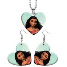 10 styles love resin Two-piece set stainless steel Painted Disney princess pattern Love shape Earring Bead chain pendant