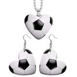 10 styles love resin Two-piece set stainless steel Painted Basketball Volleyball Baseball Rugby pattern Love shape Earring Bead chain pendant