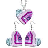 10 styles love resin Two-piece set stainless steel Painted  pattern Love shape Earring Bead chain pendant