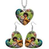 10 styles love resin Two-piece set stainless steel Painted Disney princess pattern Love shape Earring Bead chain pendant