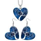 10 styles love resin Two-piece set stainless steel Painted tree of life  pattern Love shape Earring Bead chain pendant