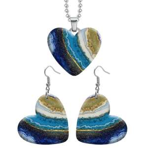 10 styles love resin Two-piece set stainless steel Painted Pretty  pattern Love shape Earring Bead chain pendant