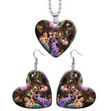 10 styles love resin Two-piece set stainless steel Painted Disney princess pattern Love shape Earring Bead chain pendant