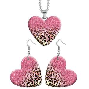 10 styles love resin Two-piece set stainless steel Painted Leopard print pattern Love shape Earring Bead chain pendant