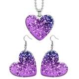 10 styles love resin Two-piece set stainless steel Painted pattern Love shape Earring Bead chain pendant
