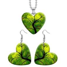 10 styles love resin Two-piece set stainless steel Painted tree of life  pattern Love shape Earring Bead chain pendant