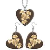 10 styles love resin Two-piece set stainless steel Painted Green maple leaves pattern Love shape Earring Bead chain pendant