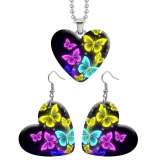 10 styles love resin Two-piece set stainless steel Painted Butterfly pattern Love shape Earring Bead chain pendant