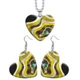 10 styles love resin Two-piece set stainless steel  Painted pattern Love shape Earring Bead chain pendant