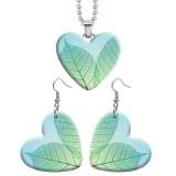 10 styles love resin Two-piece set stainless steel Painted Colored leaves pattern Love shape Earring Bead chain pendant