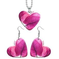 10 styles love resin Two-piece set stainless steel Painted Colored leaves pattern Love shape Earring Bead chain pendant