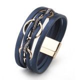 Multi-layer braided leather magnetic buckle bracelet