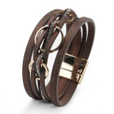 Multi-layer braided leather magnetic buckle bracelet