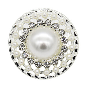 21MM Pearl silver white metal hollow with diamond snap button charms