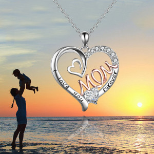 Mother's Day heart-shaped mom double love mother necklace with diamond letters pendant necklace