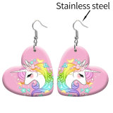 10 styles love resin Cartoon Unicorn Flag pattern stainless steel Painted Heart earrings