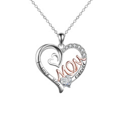 Mother's Day heart-shaped mom double love mother necklace with diamond letters pendant necklace